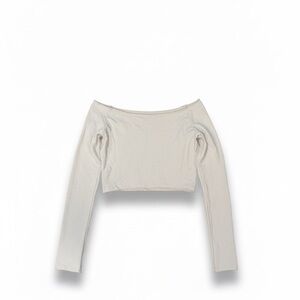 Jon Galt Cream long sleeve off shoulder crop top